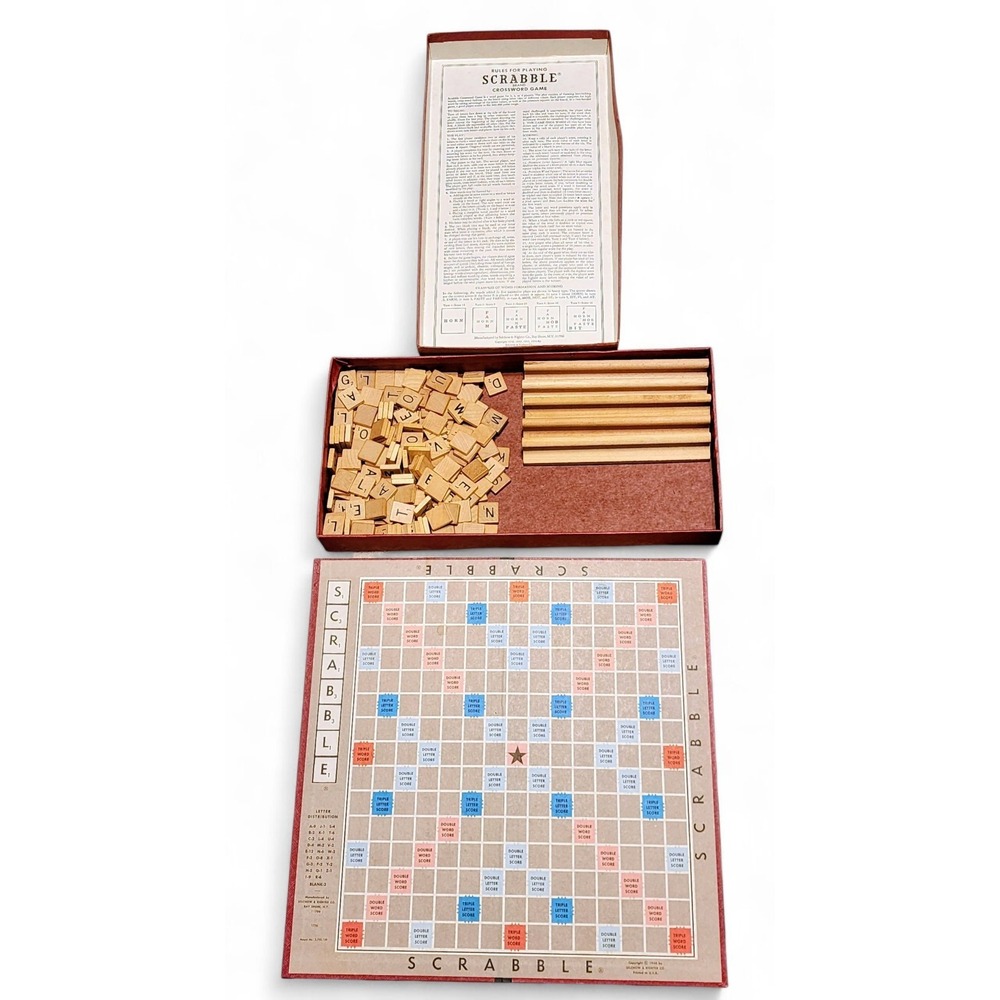 Scrabble Brand Crossword Game Selchow & Righter Co. Wood Tiles Vintage 1976 Good